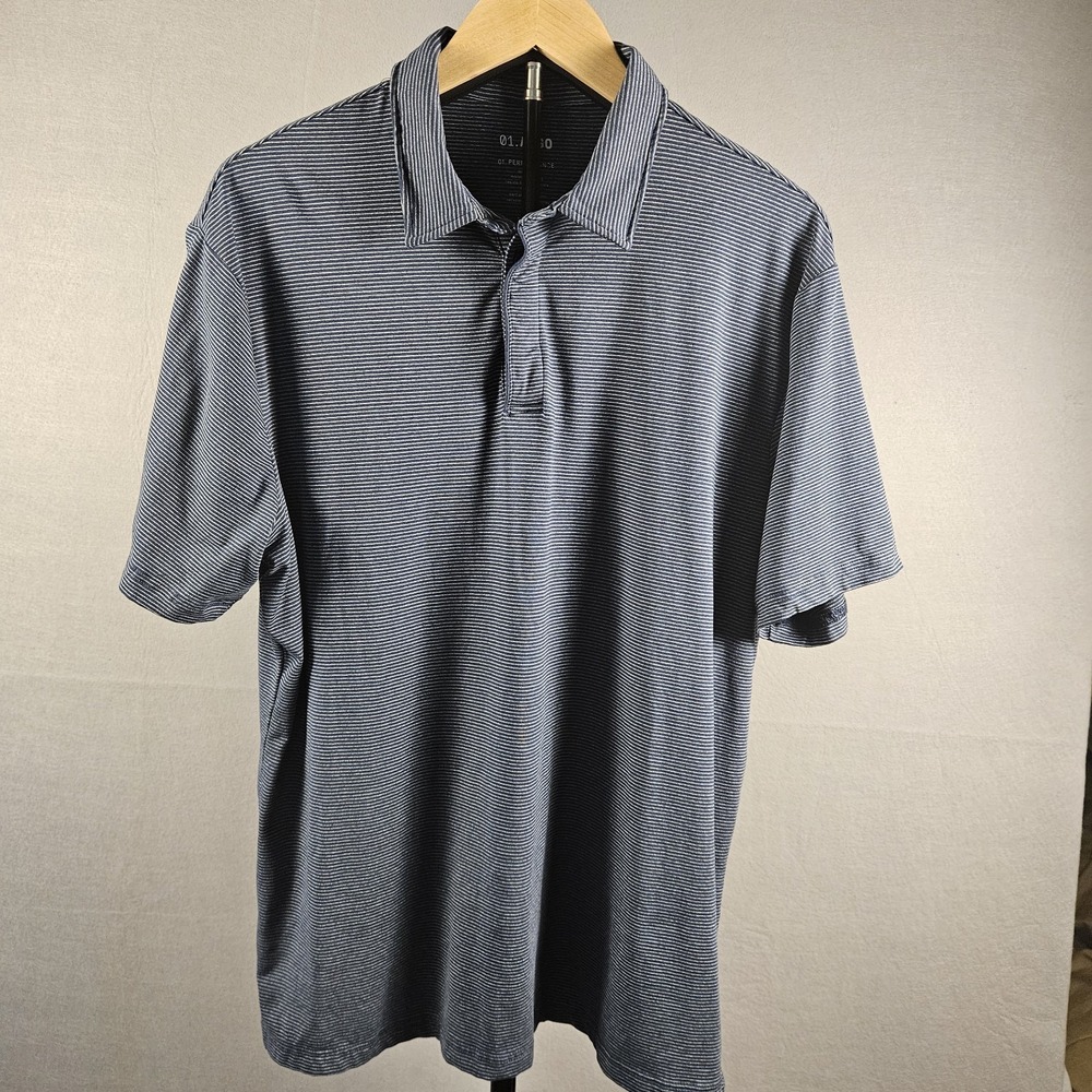 01.Algo Performance Polo Shirt Blue Striped XL - Picture 1 of 9